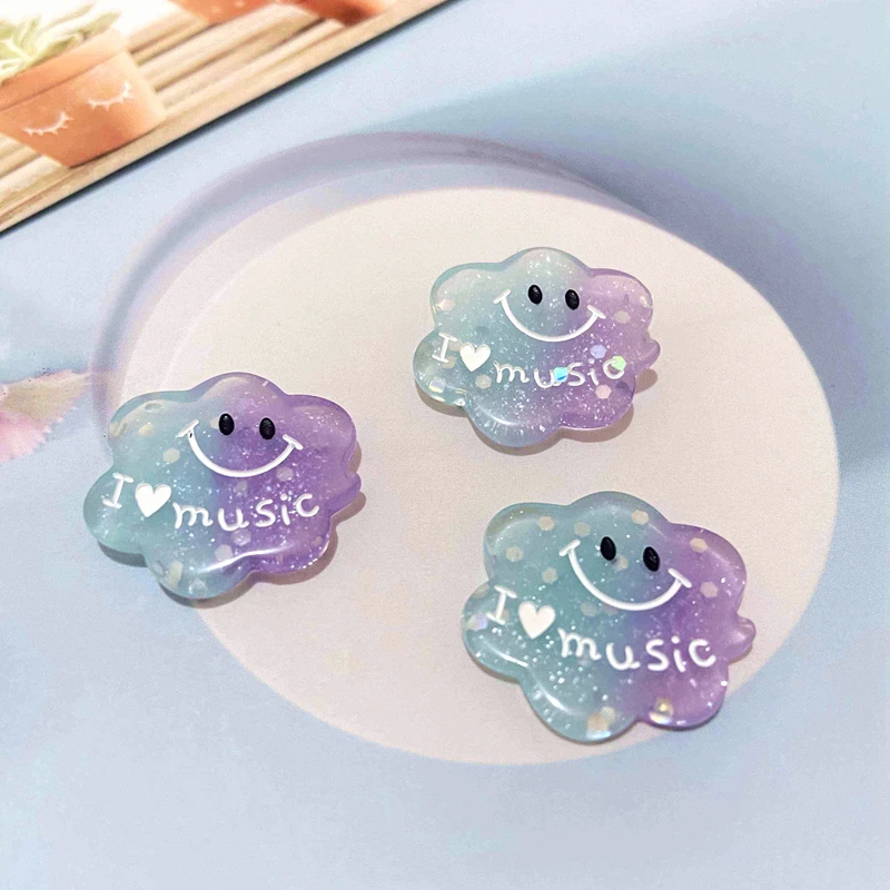 10Pcs Kawaii Cloud Plannar Resin Cartoon Smiling Face Accessories Ear Studs Jewelry Making DIY Headwear Hair Clips Bow Ornament