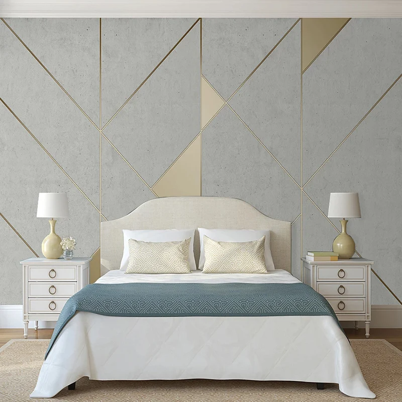 Aangepaste waterdichte muurschildering behang moderne retro 3D cement streep abstracte geometrische slaapkamer achtergrond muur achtergrond Home Decor