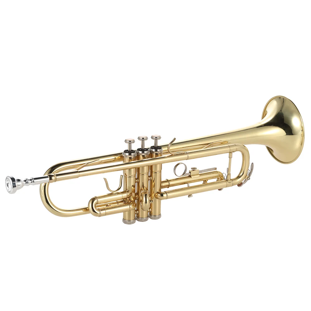 ammoon Trumpet Bb B Flat Brass Gold-painted Exquisite Durable Musical Instrument with Mouthpiece Valve Oil Gloves Strap Case