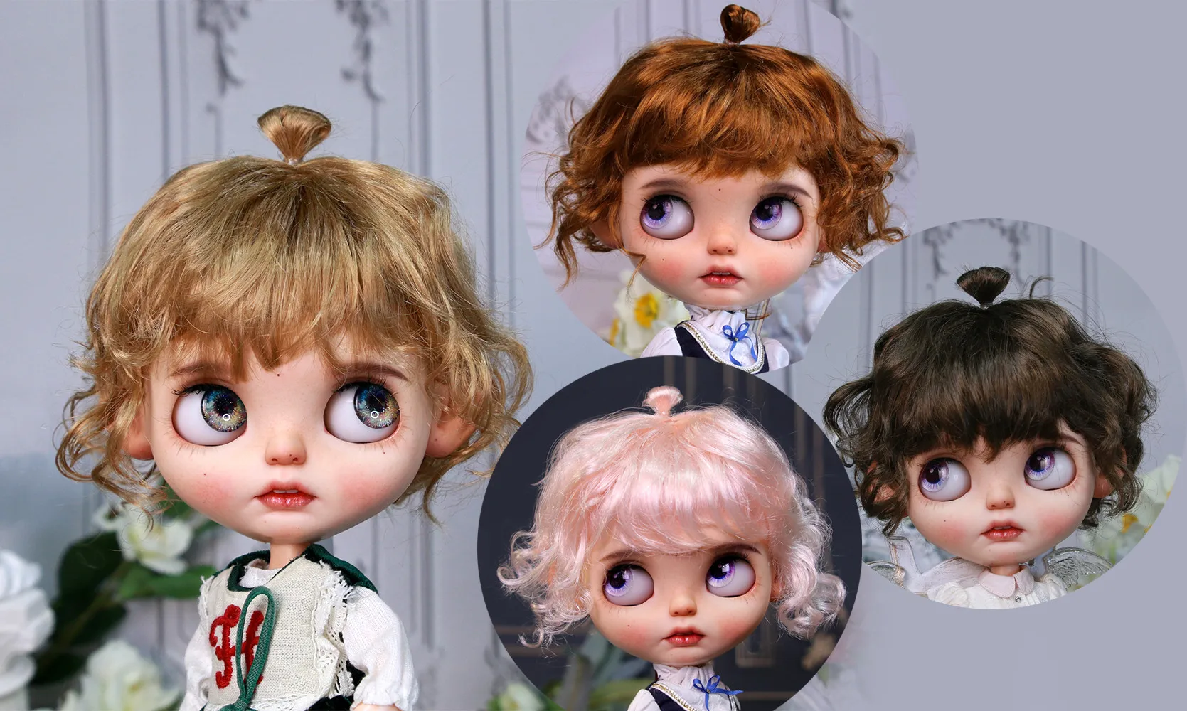 Blythes doll imitation hair fits in a 1/6 9-10size stylish style roll with a small tug-tug imitation mohair wig with carrot gold