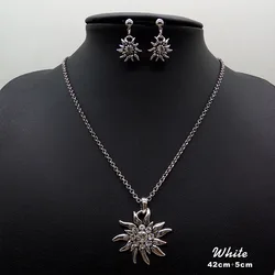 Edelweiss Necklace and Stud Earrings Women's Costume Jewellery Oktoberfest Costume Set Charming Lucky Shiny Gifts Wholesale