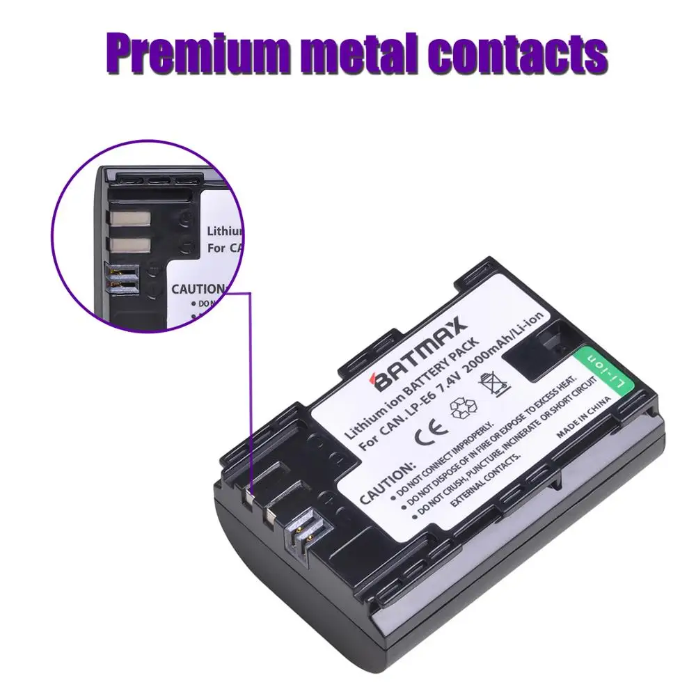 Batmax LP-E6 LP-E6N lpe6 bateria + novo led carregador duplo para canon 5d mark ii iii 7d 60d eos 6d 70d 80d