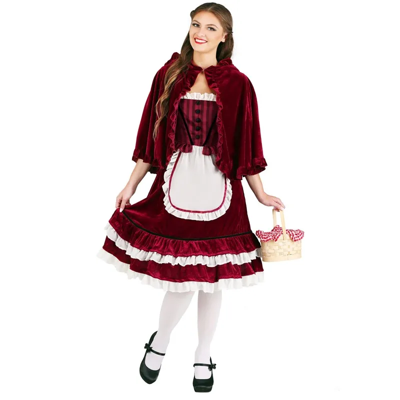 

Sexy Stripe Lolita Little Red Riding Hood Queen Cosplay Dress Halloween Carnival Party Fairy Tale Fancy Dress