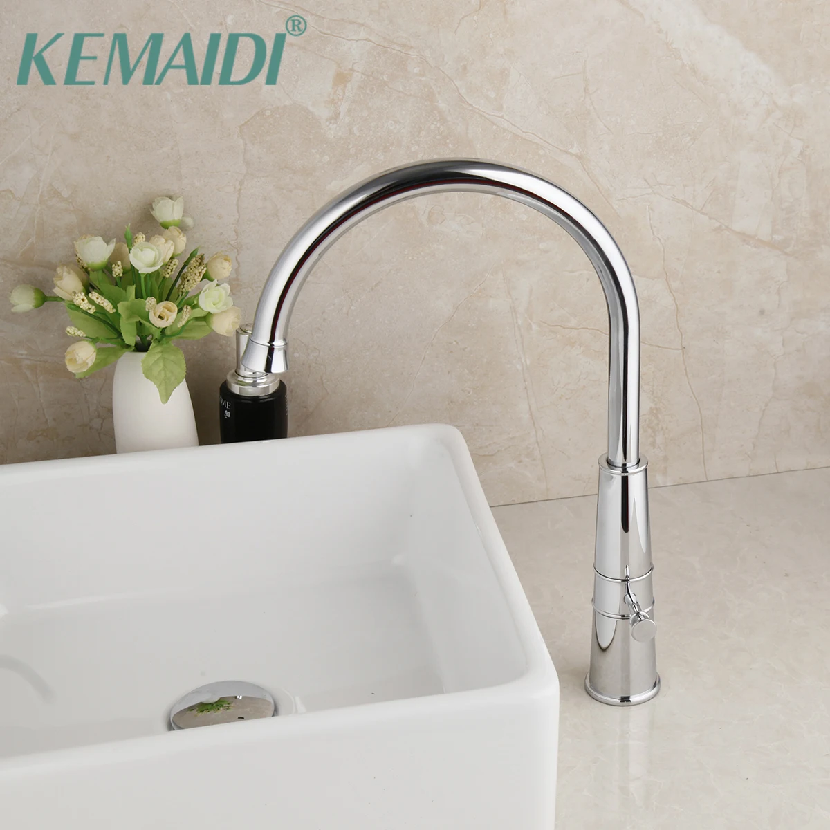 KEMAIDI Chrome Tall Basin Sink Faucet Slim Bathroom Washbasin Water Mixer Tap Hot Cold Water Basin Crane Tap Bathroom Tap