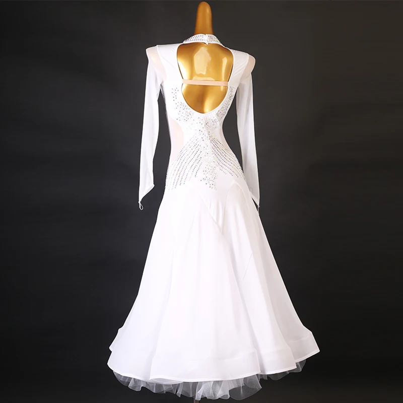 High Grade Custom-made Fashionable Women Modern Ballroom Dance Clothing Long Sleeve Huge Hemline Tunic Crystal Dress