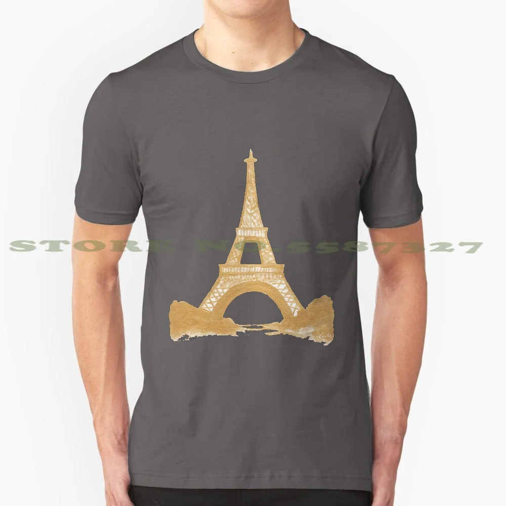 Golden Eiffel Tower 100% Cotton T-Shirt Gold Golden France French Eiffel Tower Tour De Eiffel Architecture Classic Fashion