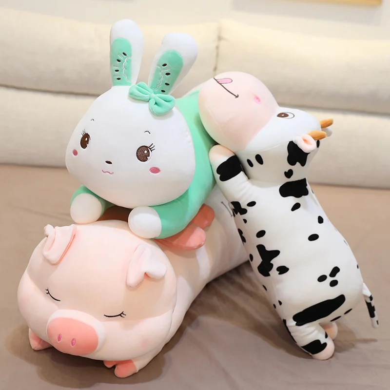 60cm/80cm/110cm Cute Piggy Rabbit Milk Cow Plush Long Pillow Toys Soft Stuffed Cartoon Animal Bunny Doll Nap Pillow Cushion Gift