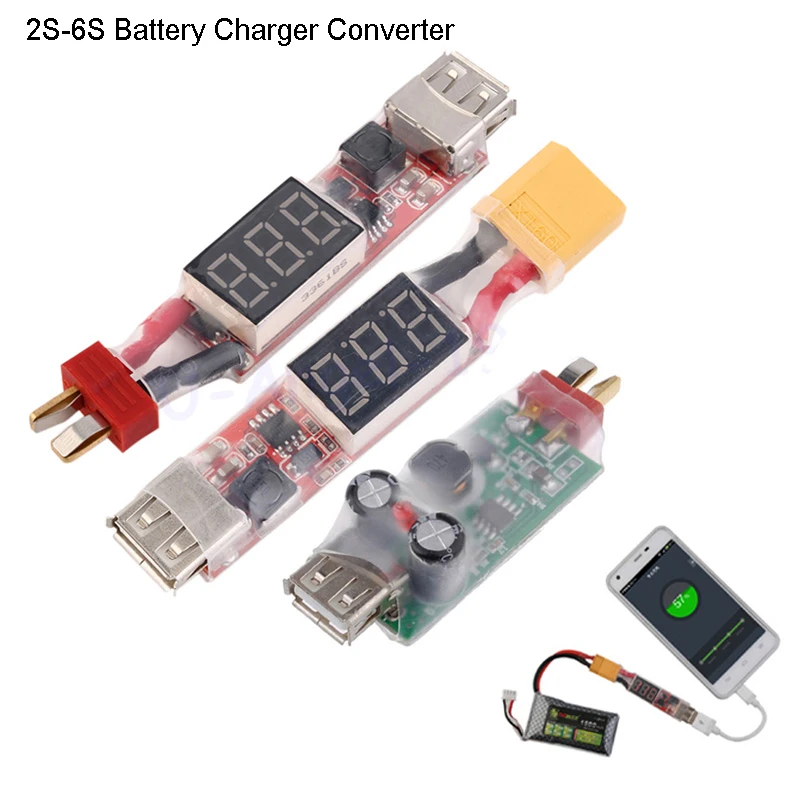 2S-6S แบตเตอรี่ลิเธียม Charger Converter T ปลั๊ก XT60 Plug พร้อมจอแสดงผลแรงดันไฟฟ้าสำหรับโทรศัพท์ Xiaomi Ipad HTC