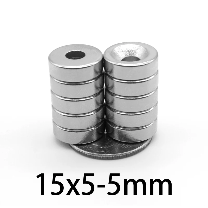 5-50PCS 15x5-5mm Super Strong Round Neodymium Countersunk Ring Magnets 15mm x 5mm Hole 5 mm Rare Earth N35 Neodymium 15*5-5 mm