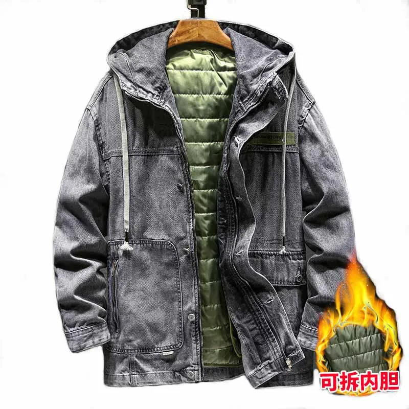 Mcikkny Men Winter Cotton Lined Denim Jackets Plush Lined Warm Outwear Tops For Male Parka Clothing Size M-4XL Thermal