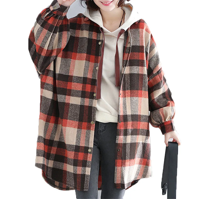 2022 Spring New Shirt Plaid Fashion Trench Coat Lapel Loose Outwear Wild Shirts Ladies Autumn Elegant Top Coat Female A53