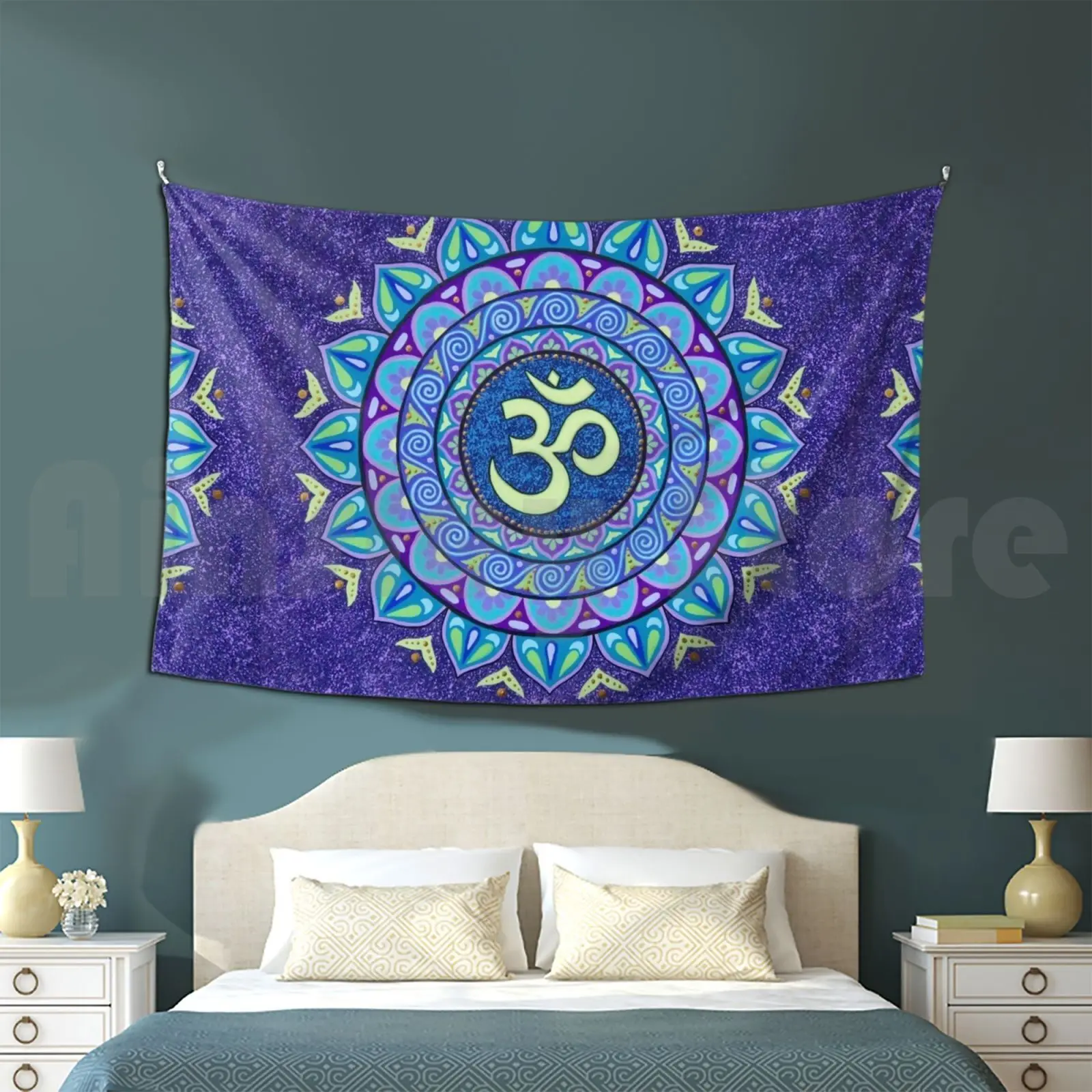 Om Mandala Tapestry Living Room Bedroom Om Aum Ohm Mandala Meditation Circles Universe Connection Harmony Peace Purple