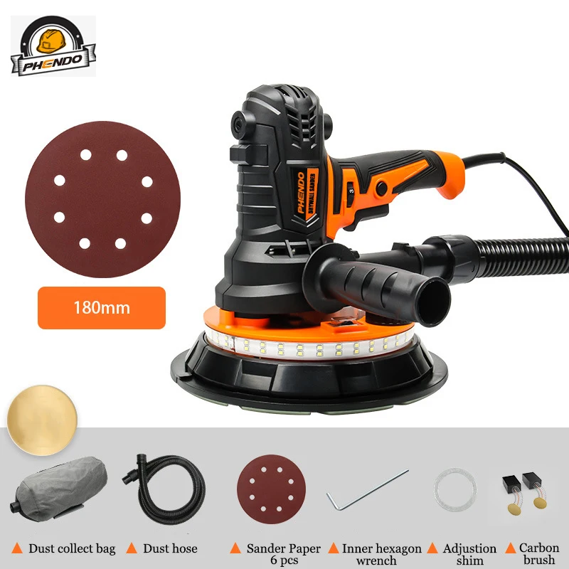 PHENDO Electric Drywall Sander With LED Lights DryWall Tool Hand-held 900W Five Speed Switch Wall Polishing Machine