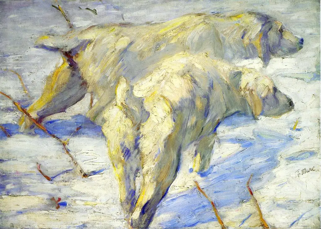 100% handmade Oil Painting reproduction on linen canvas,Siberian sheep dogs by Franz Marc,Free Shipping,High Quality