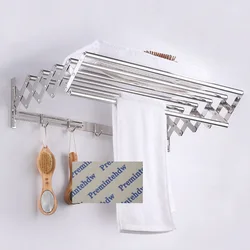 1Pc 304 Stainless Steel 40cm 50cm Wall Mounted Extendable Retractable Folding Towel Rack Screw Or No Drill Sticker