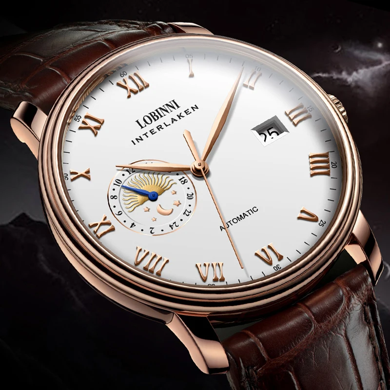 LOBINNI Luxury MIYOTA Movement Waterproof Calendar Minimalist Design Genuine Leather Mens Automatic Watches Top Brand Luxury