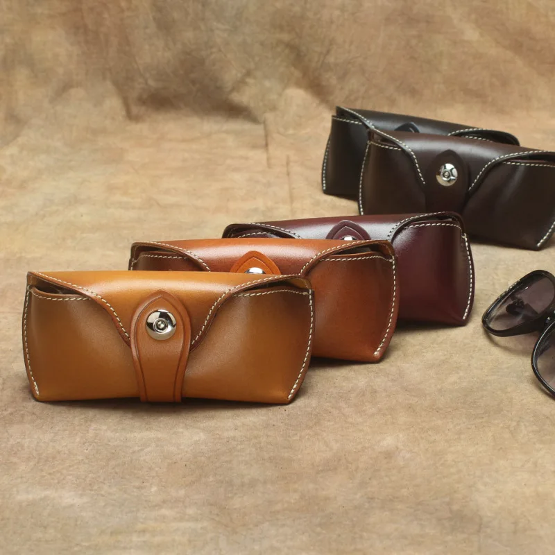 Vintage Genuine Real Cow Leather High Quality Casual Sunglasses Men Women Sun Glasses Retro Gift Case Bag Box Brand