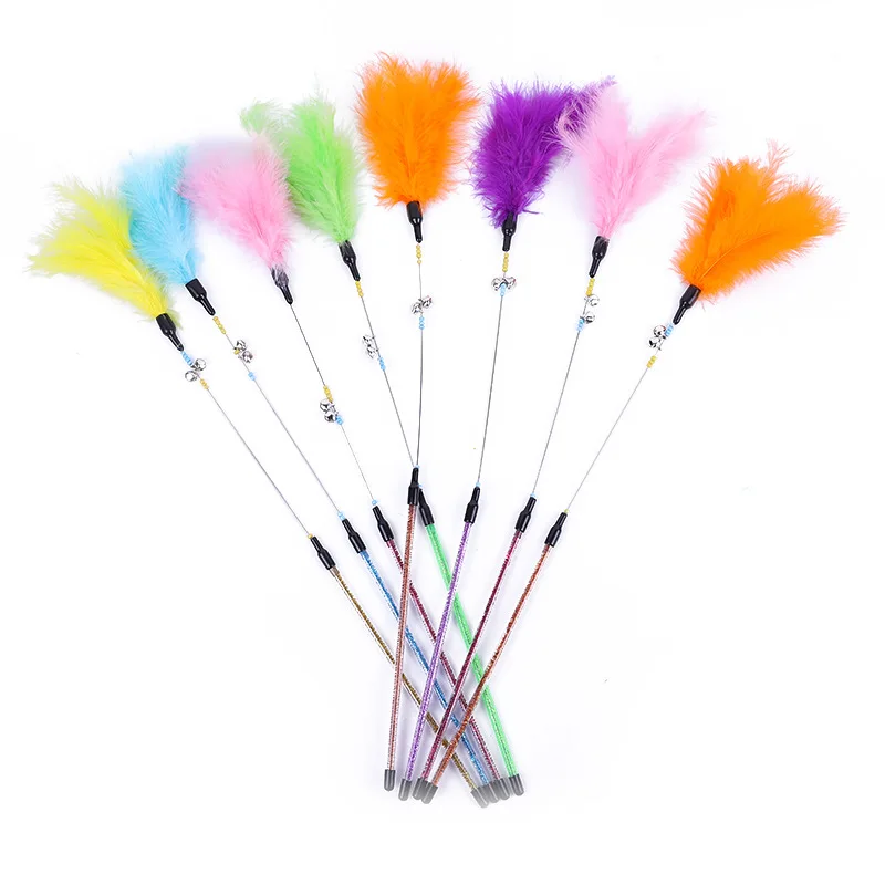5 stücke Lustige Kätzchen Katze Teaser Interaktive Spielzeug Stange mit Glocke und Feder Spielzeug Für Haustier Katzen Stick Draht Chaser Zauberstab spielzeug Zufällige Farbe – Detail 18