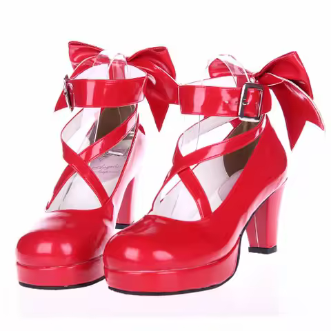 Puella Magi Madoka Magica Cosplay Shoes Japanese Style Anime Lolita Shoes High Heels for Women w/Bowknot