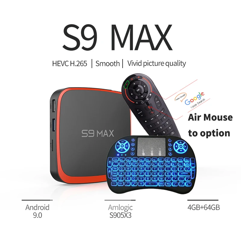 S9 MAX Amlogic S905X3 Android 9.0 TV Box 2.4G Wifi 6K 4K Media Player 2G16G Smart Set top box 3D Video PK X96max plus