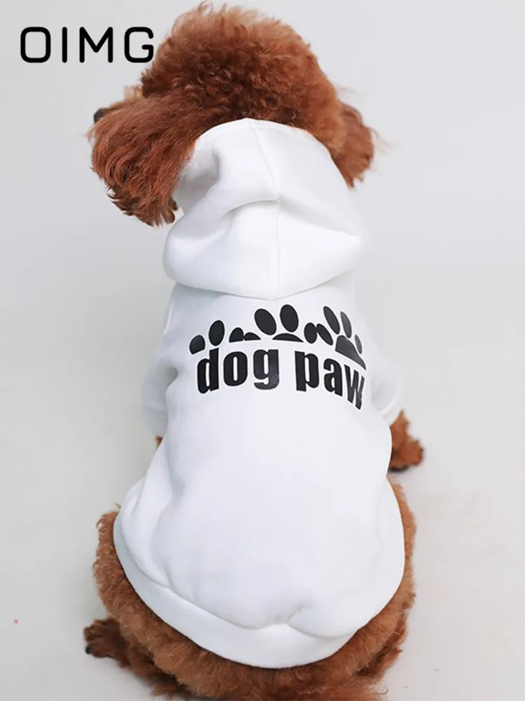 

OIMG 2021 Fashion Pet Cat Clothing Outfits Letter Printed Dog Hoodies White Color Clothes Schnauzer Spitz Autumn Puppy Costume