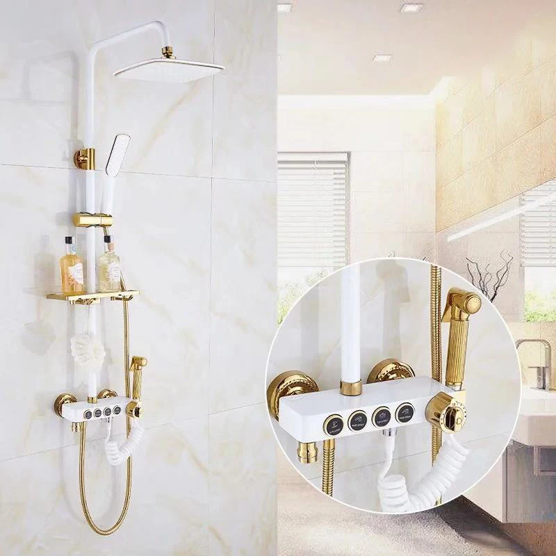 Bath Shower Set White Gold Shower System Quality Brass Bathtub Faucet Copper Gold Bath Bidet Rainfall Bathroom Shower Mixer Set