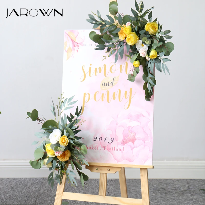 

JAROWN Wedding Flower Row Welcome Card Artificial Flowers Arrangement Flores Hotel Sign Decoration Home Garden Door Flower