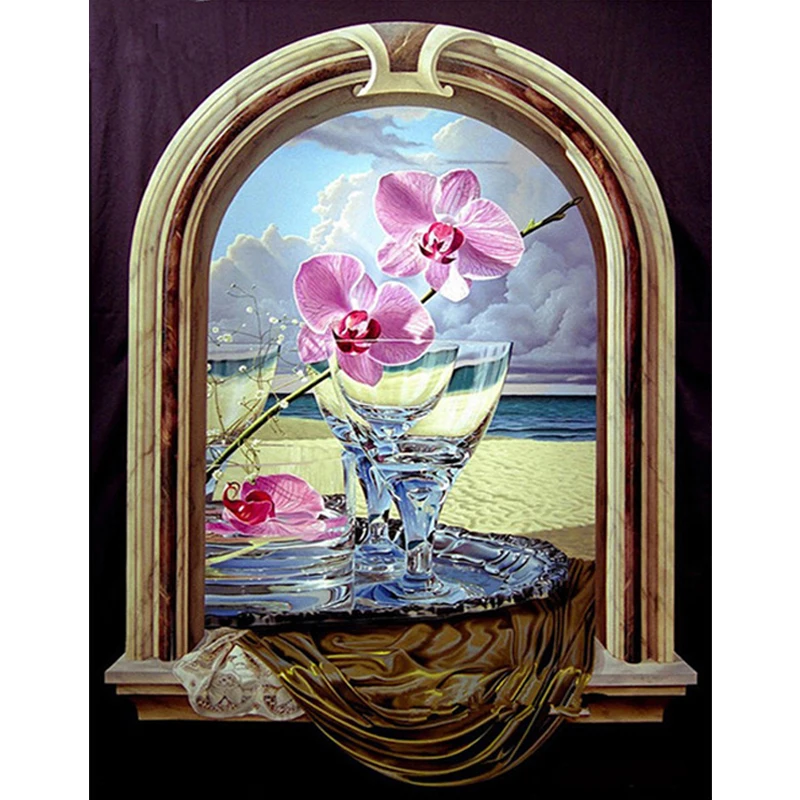 5D DIY Diamond Painting Orchid Flower Window Diamond Embroidery Full,square,Drill Resin 3d Cross Stitch,Mosaic Bead Pictures Kit