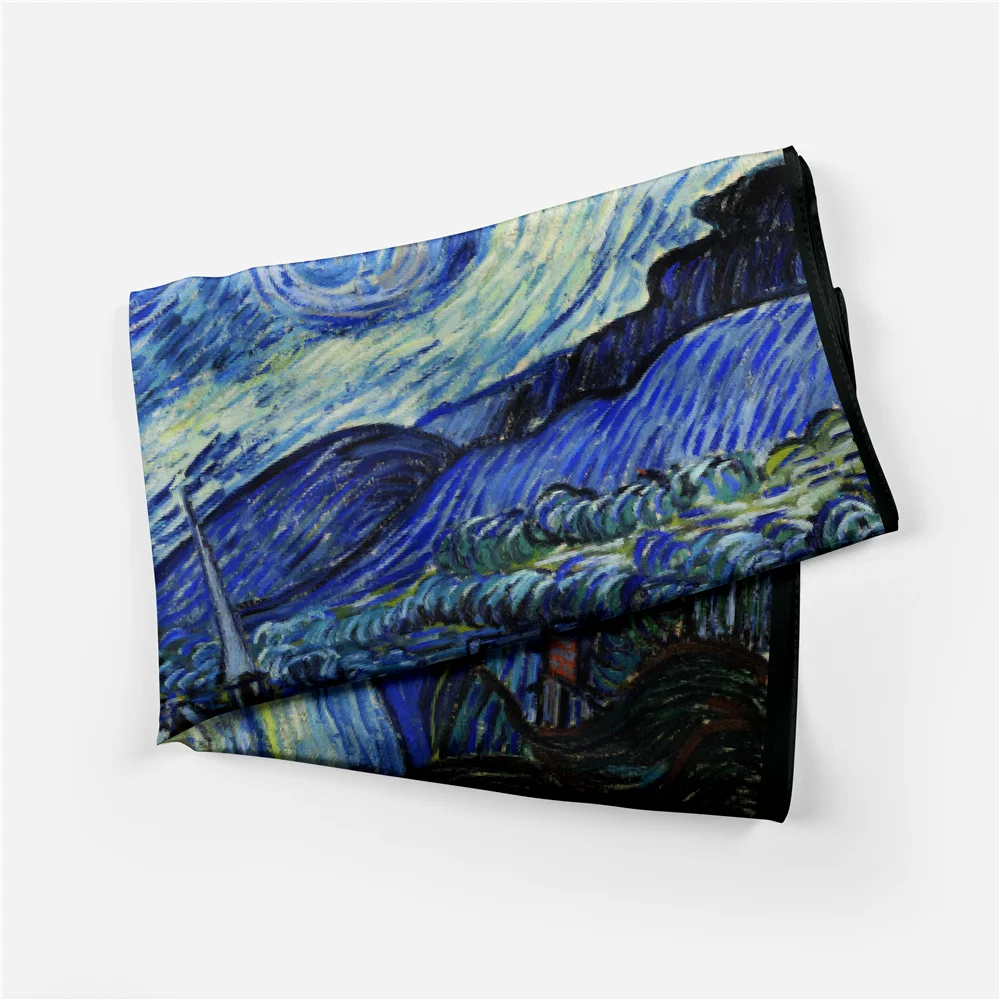 POBING Twill-Seidenschal für Damen, Van-Gogh-Druck, quadratische Schals, Wickel, Bandana, kleine Hijabs, Foulards, Krawatte, Stirnband, Halstuch, 53 cm – Detail 9