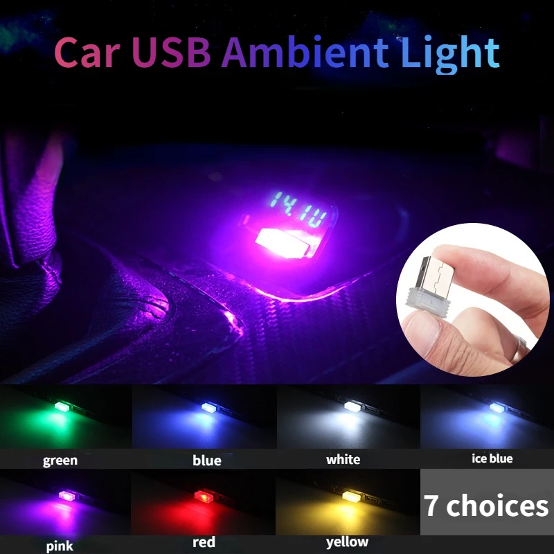 Mini USB Light LED Modeling Car Ambient Light Neon Interior Light Car Jewelry (7 kinds of light colors)