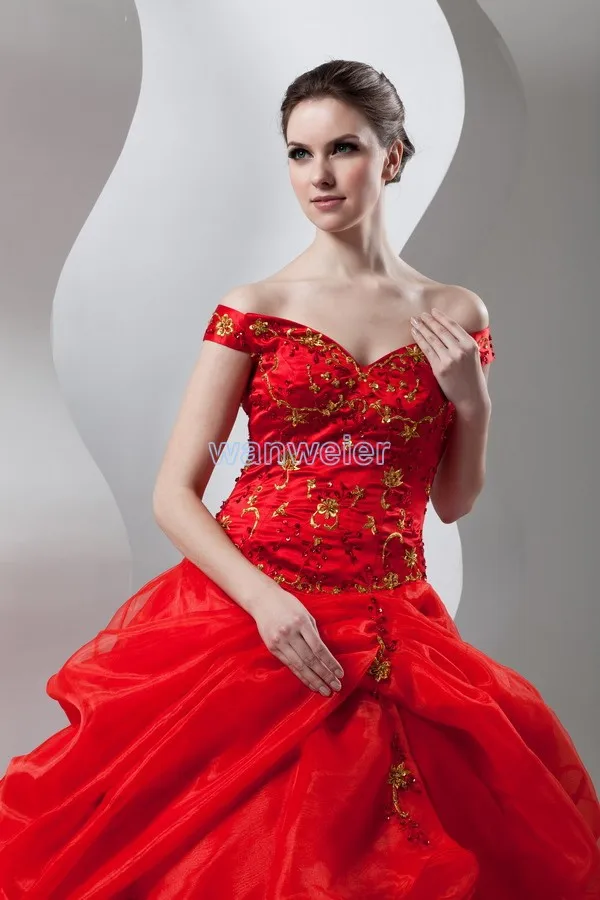 Neue design heißer fustana pro nuse echten custom cap sleeve taft stickerei braut ballkleid chinesischen red Bespoke Hochzeit Kleider