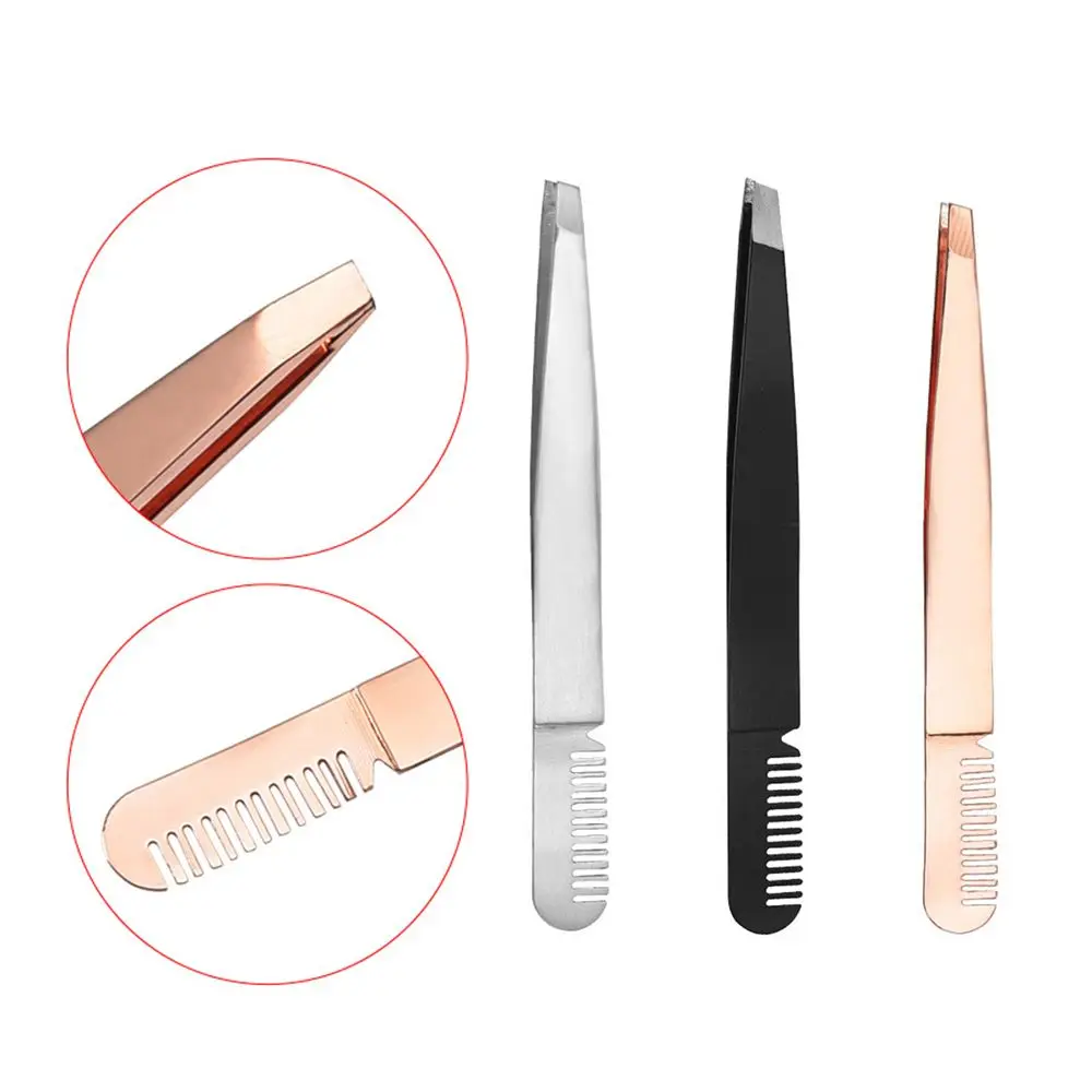 Stainless Steel Eyelashes Extension Tweezer Eyebrow Tweezer with Eyebrow Brush Comb Nail Rhinestones Picker Multifunctional Tool