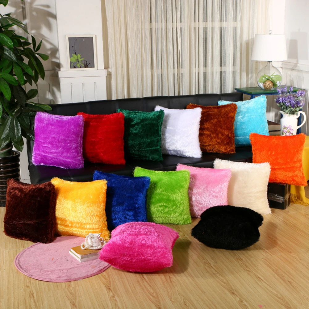 New 43x43cm Soft Plush Solid Color Throw Pillow Case Cushion Cover Home Sofa Decor