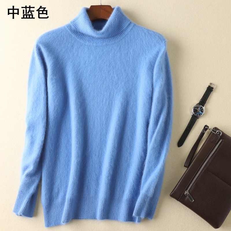 Winter Men Pullover 100% Mink Cashmere Sweater Turtleneck Thicken Warm Men\'s Loose Sweaters Classic Man Solid Color Knit Jumper