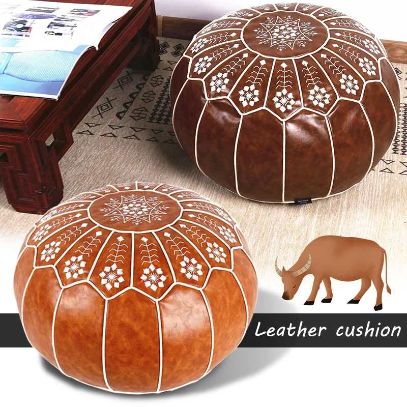 Moroccan Futon Mandala Handmade Cushion Embroidered Seat Pier Cover Living Room Bay Window Cushion Leather Round Stool Covers