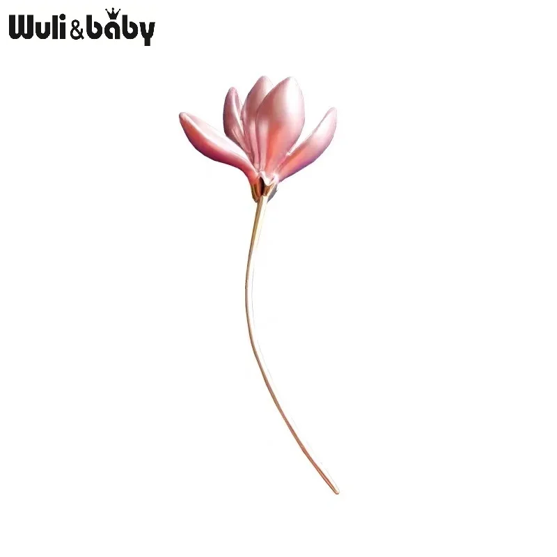 Wuli&baby Copper Hot Pink Magnolia Flower Lotus Enamel Brooches Top Polished Women Bouquet Wedding Brooch Pins