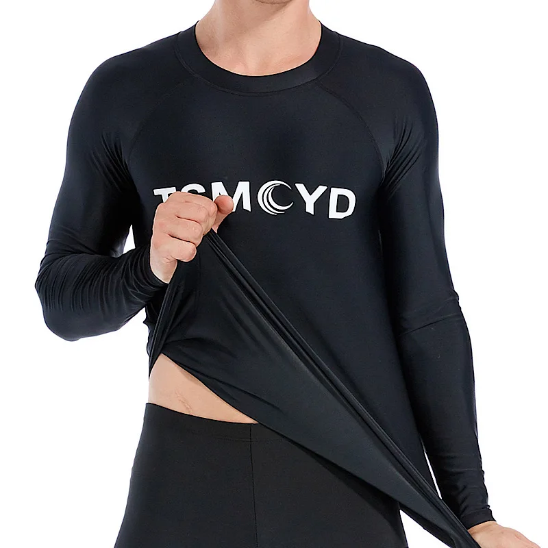 2023 Surf Shirt Rash Guard Men UPF 50+ Long Sleeve Splice UV Sun Protection Basic Skins Surfing Diving Swimming T Shirt Black
