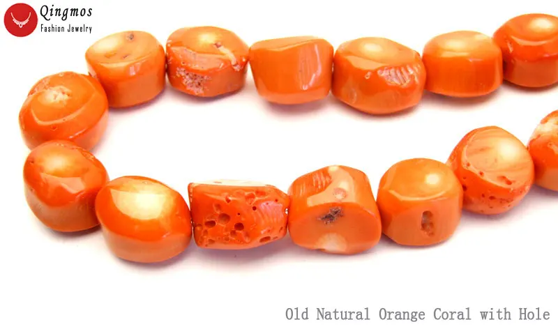 Qingmos 14*18mm Baroque Natural Old Orange Coral Loose Beads for Jewelry Making DIY Necklace Bracelet Earring Strand 15\