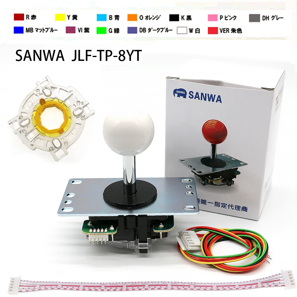 Original Sanwa Joystick JLF-TP-8YT With 5Pin Wire Octagonal Restrictor Gate DIY Board Arcade Game Machine 4way 8way Stick