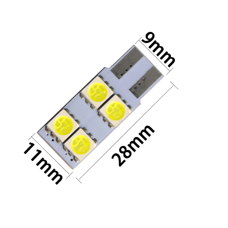 100pcs T10 Non polar LED 4 SMD 5050 LED 0.72W 60MA Car Door Lights Bulbs Side Wedge Tail Parking W5W 194 Cold White AC 12V