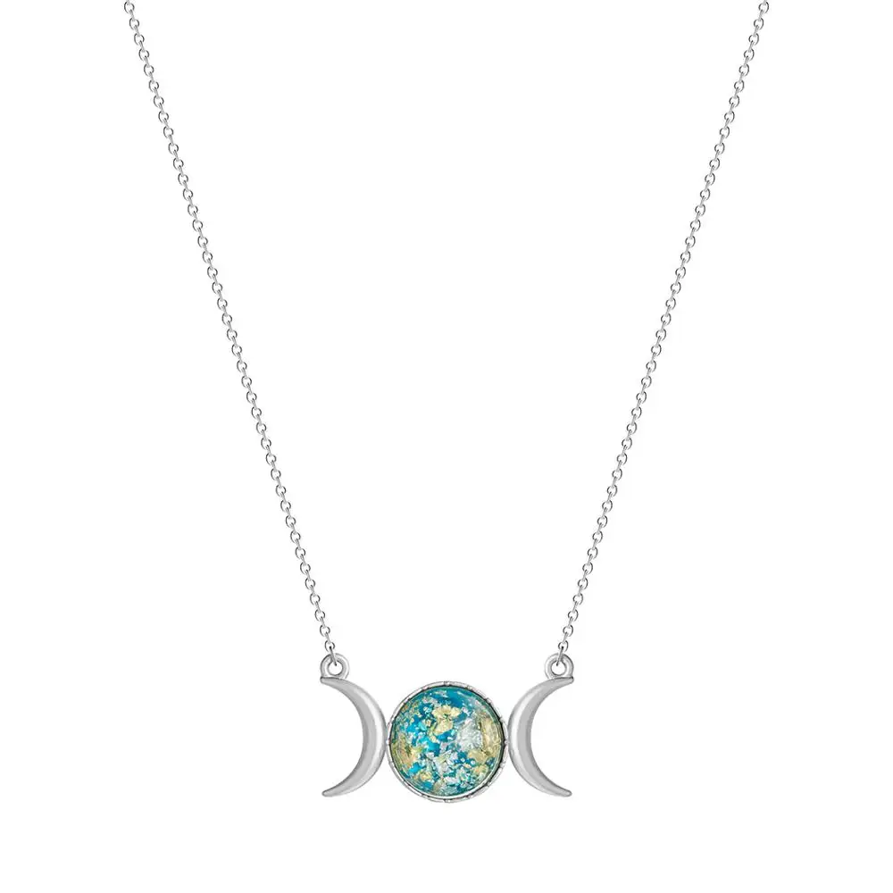 CHENGXUN Triple Moon dea collana con ciondolo collana Wicca gioielli pagani Opalite per donne ragazze