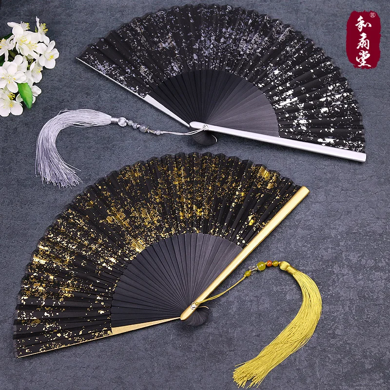 |fan 6 inch gold and silver sprinkling silk women's ancient Japanese in Japan and folding fan classical photography