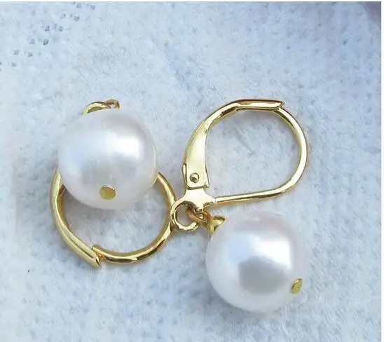 

CHARMING NATURAL 11-10mm AAA GOLDEN SOUTH SEA PEARL DANGLE EARRING GOLD