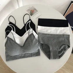 New Women's Cotton Bra Briefs Set Sexy Solid Color Bra Fashion Push Up Sports Underwear Female Sexy Lingerie Without Steel Ring