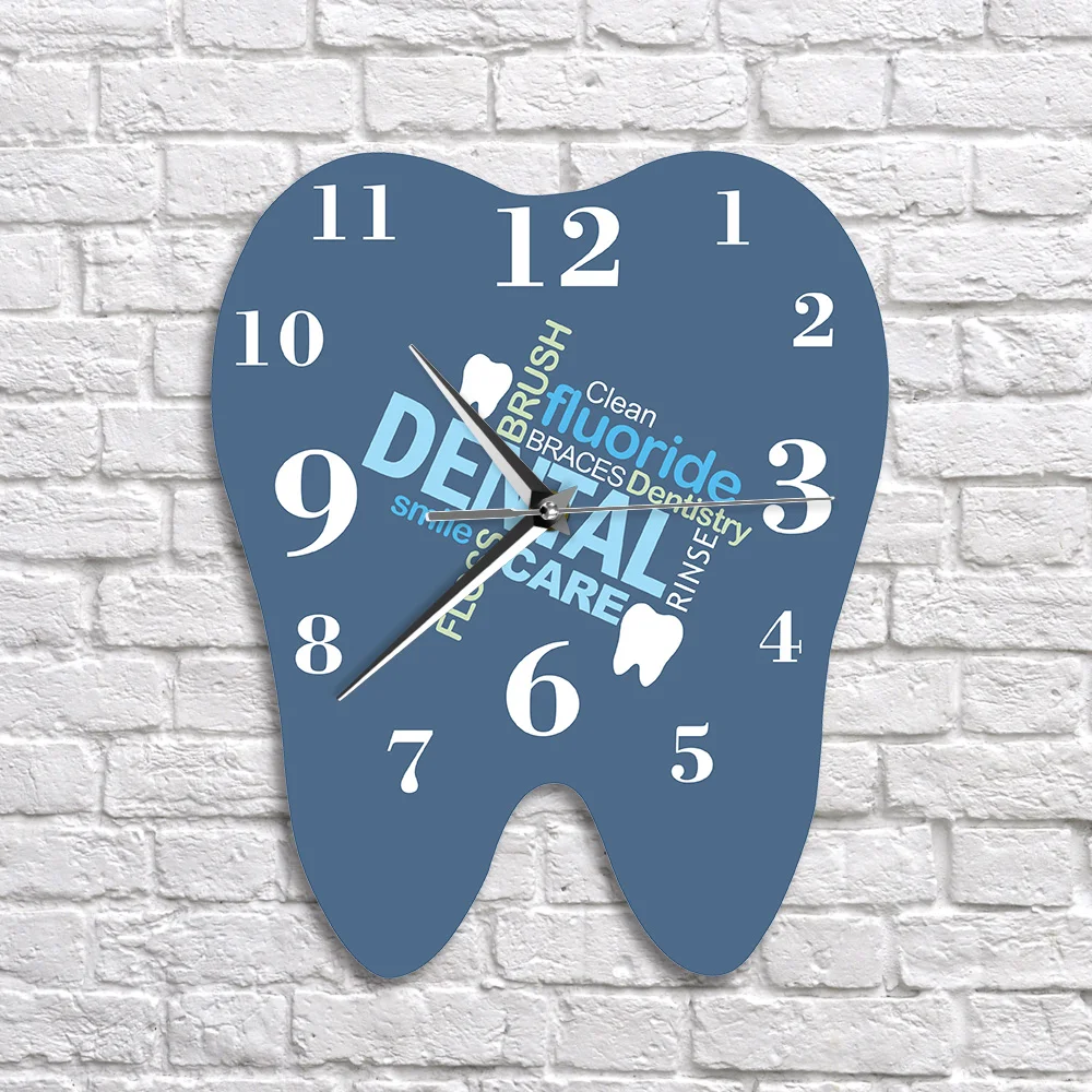 Dental Words Tooth Shaped Wall Clock Dentist Professional Wall Watch Decorative Clinic Ornament Dental Orthodontics Surgeon Gift