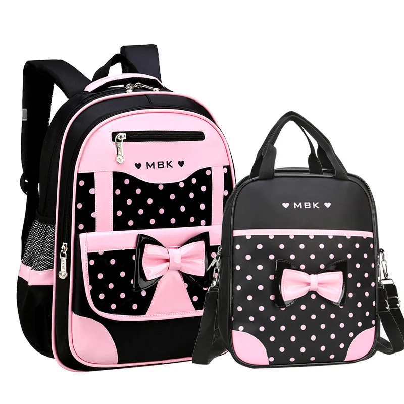 Mochilas escolares para niños y niñas, conjunto de Mochila con lazo bonito de lunares, mochilas escolares de primaria, Mochila Infantil