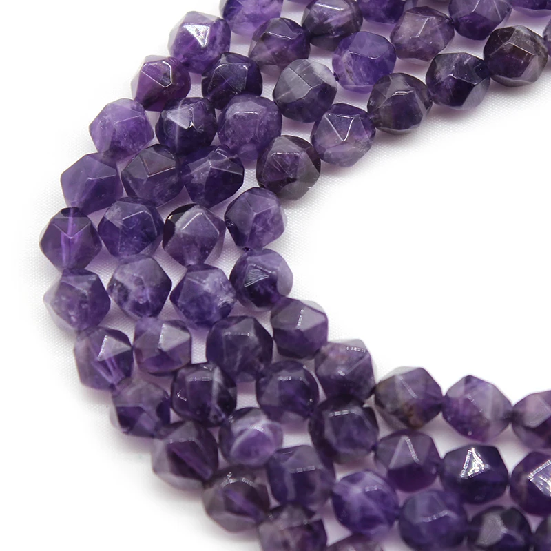 Natural Stone Beads Faceted Purple Amethysts Loose Spacer Beads  For Jewelry Making DIY Accessories Bracelet 15\'\'strand 6mm-10mm