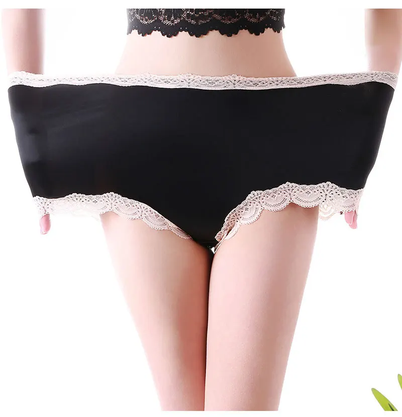 New High-grade Satin Ice Silk Soft Breathable Lace Sexy Lingeries Underwears Lady Panties Plus Size 6XL Women's Briefs image 3