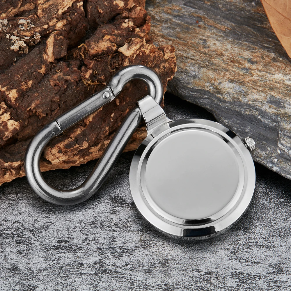 Haken Clip Silber Quarz Taschenuhr Leucht Hände Karabiner Für Kletterer Leicht Zu Tragen Glatte Runde Dial Outdoor Uhr