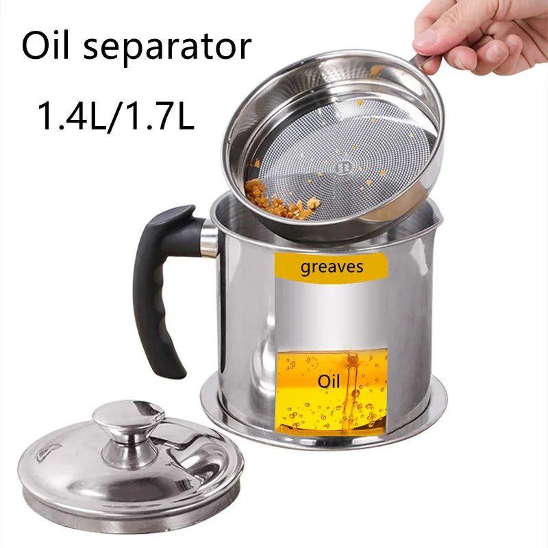 

1.4/1.7L Stainless Steel Oil Can Filter Screen Oil Storage Tank Oil Residue Separator Pot Bottle Kitchen Tool With Bracket